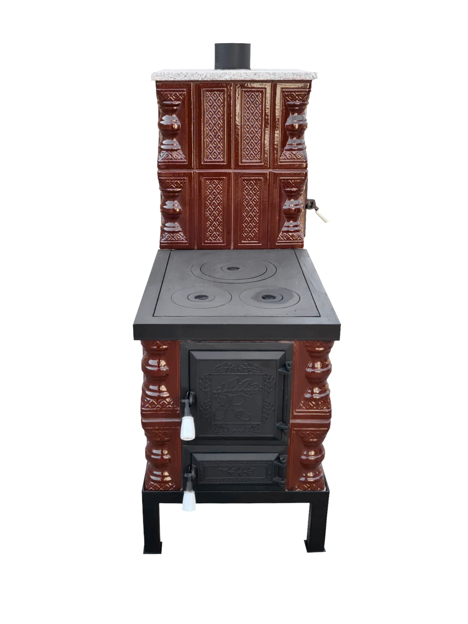 Soba teracota mobila, Gospodarul, 4 randuri, plita mare, alimentare pe lung, cuptor dreapta, maro, 120 cm x 113 cm x 57 cm - imagine 5