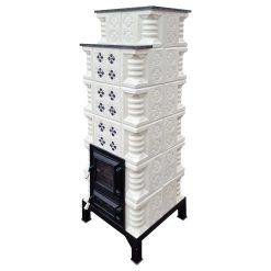 Soba teracotă, Gospodarul, turn 6 randuri, ușă sticlă, evacuare la spate, panseluță indigo pictată manual, albă, 160 cm x 46 cm x 46 cm - imagine 4