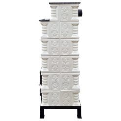 Soba teracotă, Gospodarul, turn 6 randuri, ușă sticlă, evacuare la spate, panseluță indigo pictată manual, albă, 160 cm x 46 cm x 46 cm - imagine 5