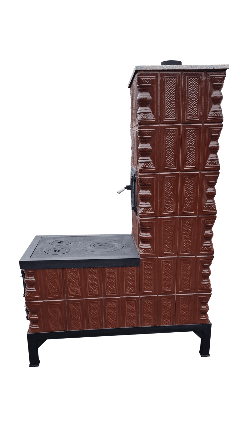 Soba teracota mobila, Gospodarul, 6 randuri, plita mare, cuptor central, evacuare vertical, maro, 165 cm x 113 cm x 57 cm - imagine 3