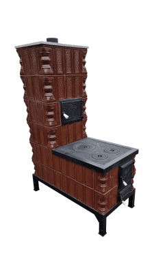 Soba teracota mobila, Gospodarul, 6 randuri, plita mare, cuptor central, evacuare vertical, maro, 165 cm x 113 cm x 57 cm