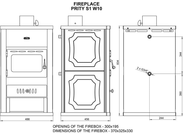 Soba metalică, Prity, S1W10, 84 kg, 83 cm x 49 cm x 46 cm - imagine 3