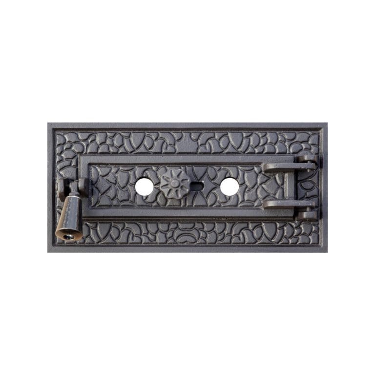 Ușă din fontă RUSTIC mediu, cu sticlă + cenușar, 400x450 mm - imagine 4