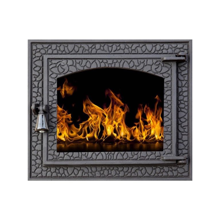 Ușă din fontă RUSTIC mediu, cu sticlă + cenușar, 400x450 mm - imagine 2