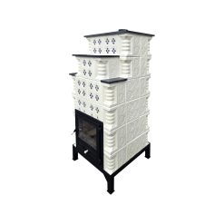 Șemineu teracotă, Gospodarul, 6 rânduri, ușă sticlă mare, panseluță albastră pictata manual, evacuare verticală, 160 x 67 x 67 cm - imagine 3