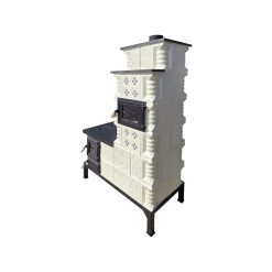 Sobă teracotă Gospodarul 6 rânduri, plită mijlocie cu cuptor, model panseluță albă pictată manual, alimentare și cuptor pe dreapta, evacuare verticală, 165 × 101 × 46 cm - imagine 3