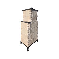 Șemineu teracotă Gospodarul, 6 rânduri, model Crina bej, ușă cu sticlă mare, polițe laterale, evacuare verticală, 160 x 67 x 46 cm - imagine 4