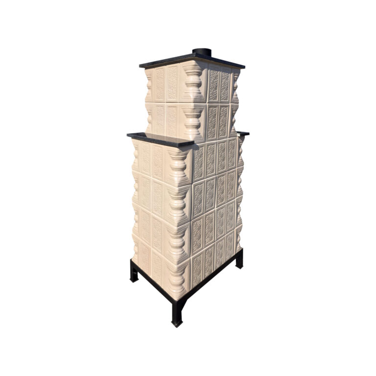 Șemineu teracotă Gospodarul, 6 rânduri, model Crina bej, ușă cu sticlă mare, polițe laterale, evacuare verticală, 160 x 67 x 46 cm - imagine 4