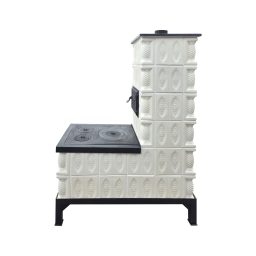 Soba mobila teracota, Gospodarul, 6 randuri, plita mare, trandafir alb pictata manual, alimentare pe lung, cuptor central, evacuare verticala, 165 cm x 113 cm x 57 cm - imagine 2