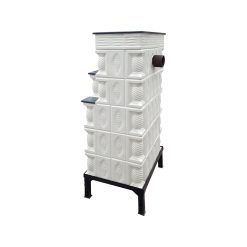 Semineu teracota mobil Gospodarul 5 randuri trandafir alb plus cornisa, usa sticla mare, evacuare la spate, 150 cm x 67 cm x 46 cm - imagine 4