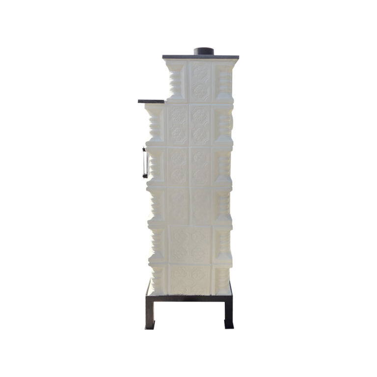 Sobă teracotă Gospodarul 6 rânduri, plită mijlocie cu cuptor, model panseluță albă pictată manual, alimentare și cuptor pe dreapta, evacuare verticală, 165 × 101 × 46 cm - imagine 4