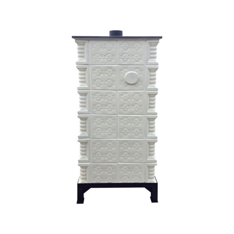 Șemineu teracotă, Gospodarul, 6 rânduri, ușă sticlă mare, panseluță albastră pictata manual, evacuare verticală, 160 x 67 x 67 cm - imagine 5