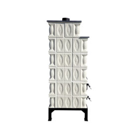 Soba teracotă, Gospodarul, turn 6 randuri trandafir rosu pictat manual, ușă sticlă, evacuare verticala, 160 cm x 57 cm x 46 cm - imagine 6