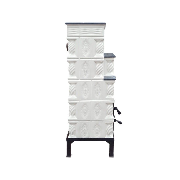 Semineu teracota mobil Gospodarul 5 randuri trandafir alb plus cornisa, usa sticla mare, evacuare la spate, 150 cm x 67 cm x 46 cm - imagine 6