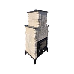 Șemineu teracotă Gospodarul, 6 rânduri, model Crina bej, ușă cu sticlă mare, polițe laterale, evacuare verticală, 160 x 67 x 46 cm - imagine 7