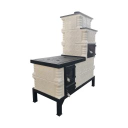 Soba mobila teracotă, Gospodarul, 5 rânduri, plită mare, alimentare și cuptor dreapta, evacuare verticală, panseluță albă, 140 cm x 113 cm x 57 cm - imagine 2