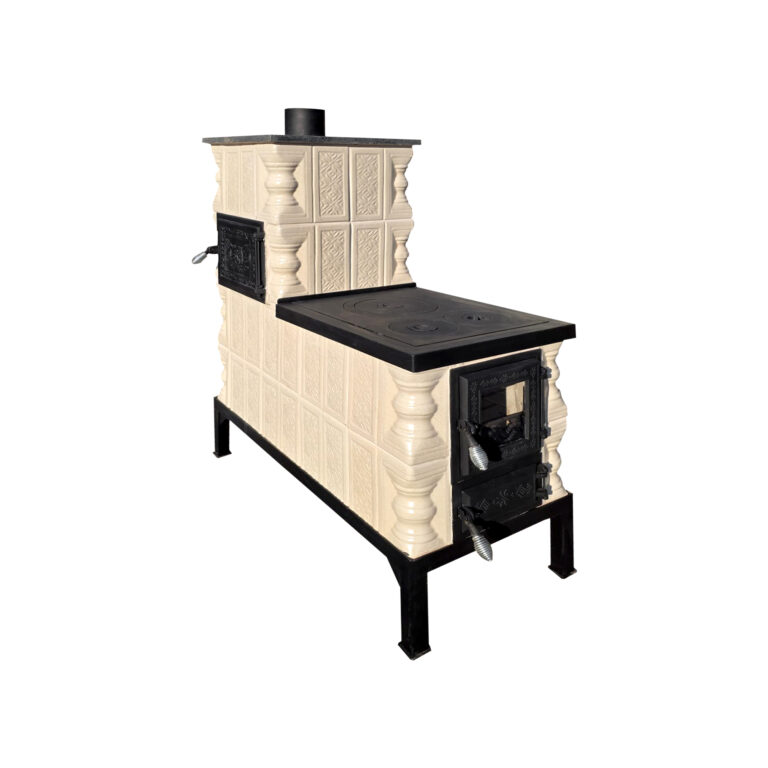 Soba teracota mobila, Gospodarul, 4 randuri, alimentare pe lung, cuptor stanga, plita mijlocie, Crina bej, 120 cm x 101 cm x 46 cm - imagine 3