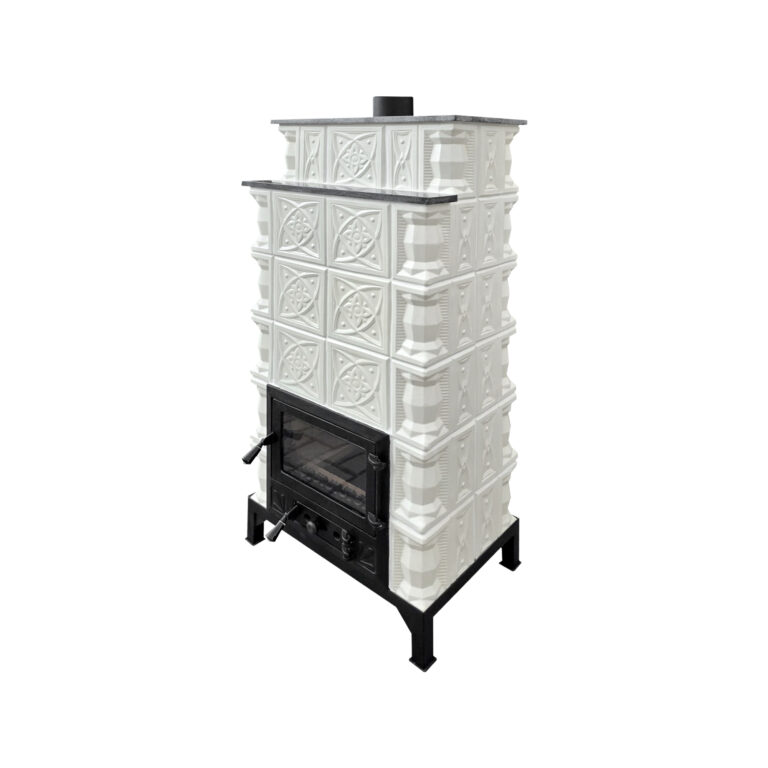Șemineu teracotă Gospodarul 6 rânduri diamant alb, ușă sticlă mare, poliță rândul 5, evacuare verticală, 160 cm x 67 cm x 46 cm - imagine 3