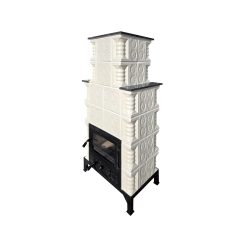 Șemineu teracotă Gospodarul 6 rânduri panseluță albă, ușă sticlă mare, polițe rândul 4, evacuare la spate, 160 cm x 67 cm x 46 cm - imagine 3