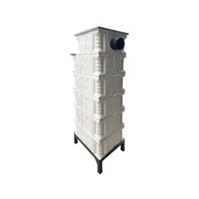 Soba teracotă, Gospodarul, turn 6 rânduri panseluță verde pictată manual, ușă sticlă, evacuare la spate, 160 cm x 57 cm x 46 cm - imagine 4