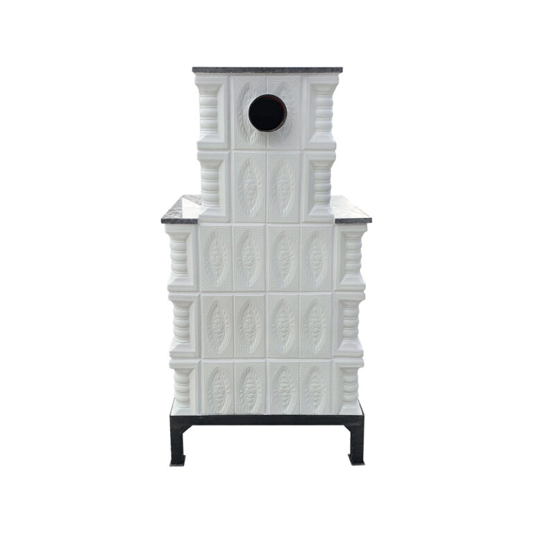 Semineu teracota Gospodarul 5 randuri trandafir rosu pictat manual, usa semineu mare cu sticla, evacuare la spate, 140 cm x 67 cm x 46 cm - imagine 6
