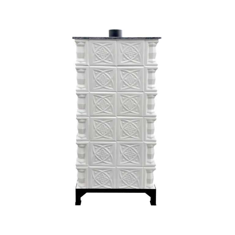 Șemineu teracotă Gospodarul 6 rânduri diamant alb, ușă sticlă mare, poliță rândul 5, evacuare verticală, 160 cm x 67 cm x 46 cm - imagine 5
