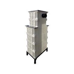 Șemineu teracotă Gospodarul 6 rânduri panseluță albă, ușă sticlă mare, polițe rândul 4, evacuare la spate, 160 cm x 67 cm x 46 cm - imagine 5