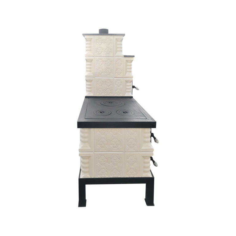 Soba mobila teracotă, Gospodarul, 5 rânduri, plită mare, alimentare și cuptor dreapta, evacuare verticală, panseluță albă, 140 cm x 113 cm x 57 cm - imagine 6
