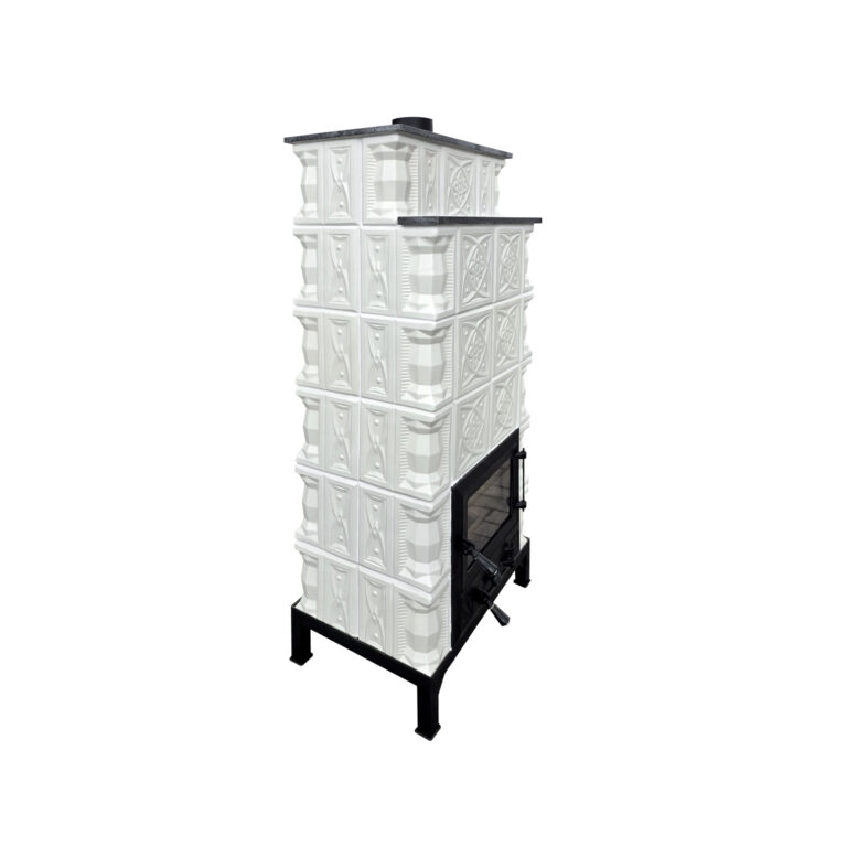 Șemineu teracotă Gospodarul 6 rânduri diamant alb, ușă sticlă mare, poliță rândul 5, evacuare verticală, 160 cm x 67 cm x 46 cm - imagine 7