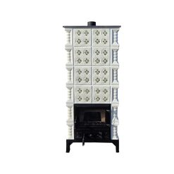 Semineu teracota, Gospodarul, 6 randuri, panseluta verde pictata manual 3 fețe UNICAT, evacuare verticala, 160 cm x 67 cm x 46 cm