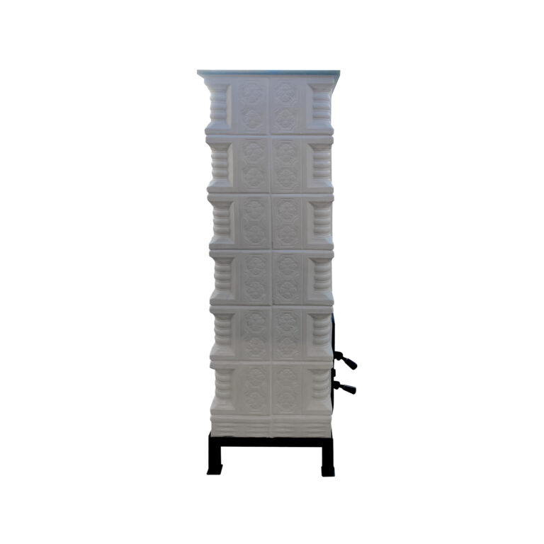 Semineu teracota, Gospodarul, 6 randuri + cornișă, panseluta auriu/maro, placi pictate manual, evacuare la spate, 172 cm x 67 cm x 46 cm - imagine 7