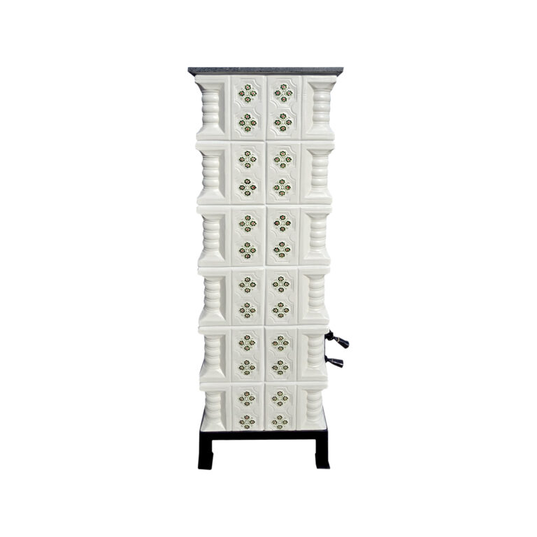 Semineu teracota, Gospodarul, 6 randuri, panseluta verde pictata manual 3 fețe UNICAT, evacuare verticala, 160 cm x 67 cm x 46 cm - imagine 5