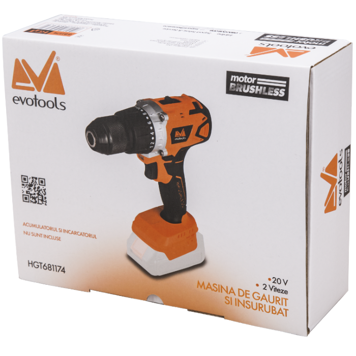 Masina de Gaurit si Insurubat fara Acumulator si Incarcator Mandrina Rapida Metalica Brushless EvoTools - imagine 6