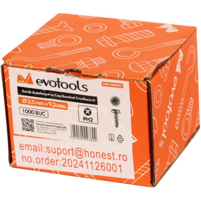 Surub Autoforant cu Cap Bombat Cruciform EvoTools - imagine 2